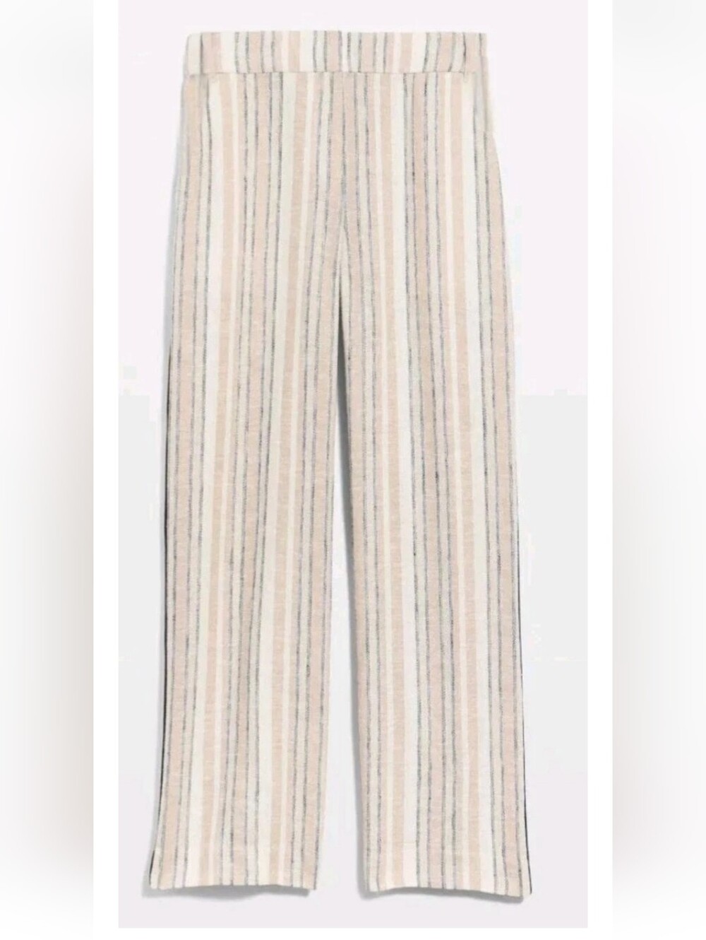 Vintage 90s Chicos Design Striped Linen Wide Leg Pants Festival Khaki Black 3
